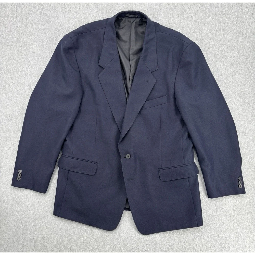 Willabee & Ward Navy Sport Coat Blazer 2 Button Poly Cotton Romania Men's 46R